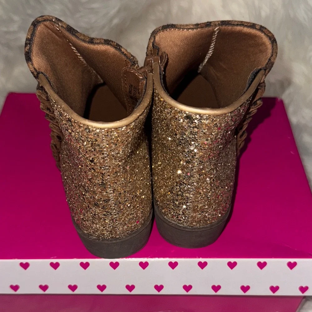 Leopard Print and Gold Glitter Kids Boots